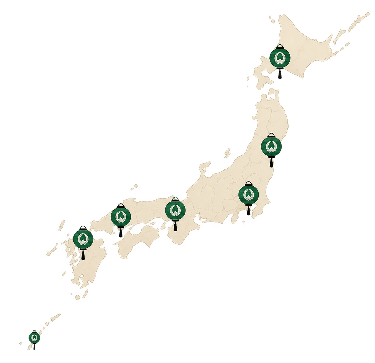 日本地図に灯る提灯のイラスト